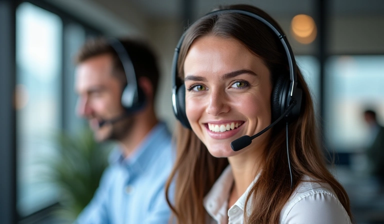Customer support representative on the phone