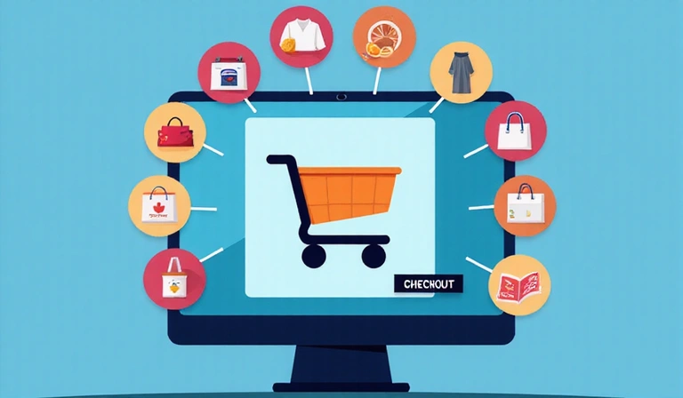 Online shopping cart with various products