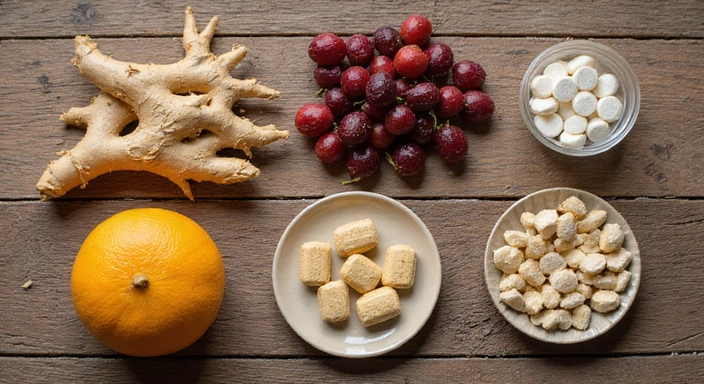 Assortment of natural ingredients used in supplements