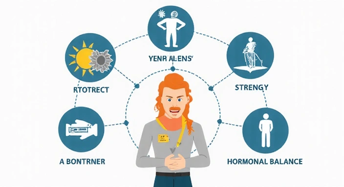 Diagram showing the benefits of Glowthery Men's Vitality Complex